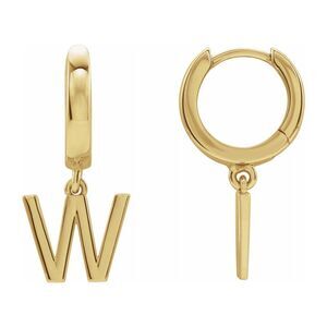 Single, 14k Yellow Gold Initial W Dangle Hoop Earring, 9.5 x 21mm